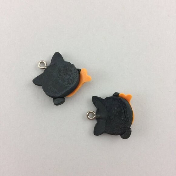 9 Black Kitty Cat Goldfish Polymer Clay Charms Pendants Handmade 3/4" - Picture 7 of 10